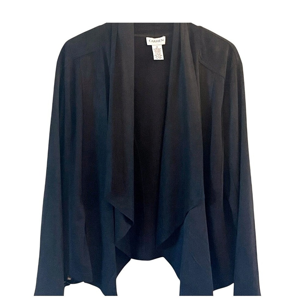Carmen Marc Valvo Cardigan Women 14‎ Black Excellent Drape Open Front Waterfall